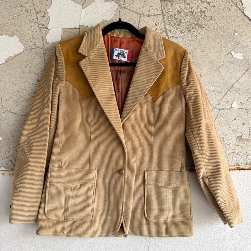 Vintage 70s Western Corduroy Blazer Suede Elbow Patch Sport Coat Brad Whitney